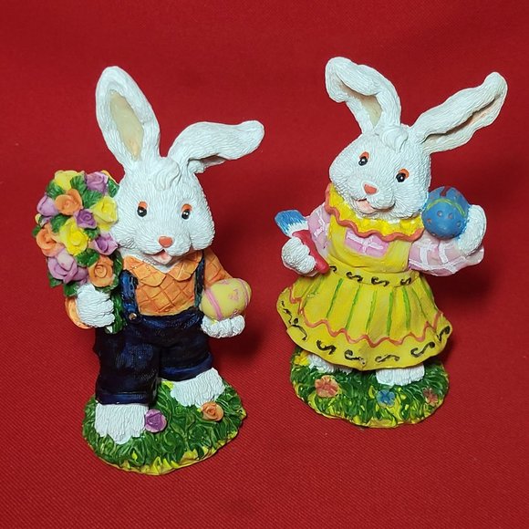 VTG Ks Collection Spring Easter Bunny Rabbit Figurine Home Decor Set of 2 - Picture 6 of 13